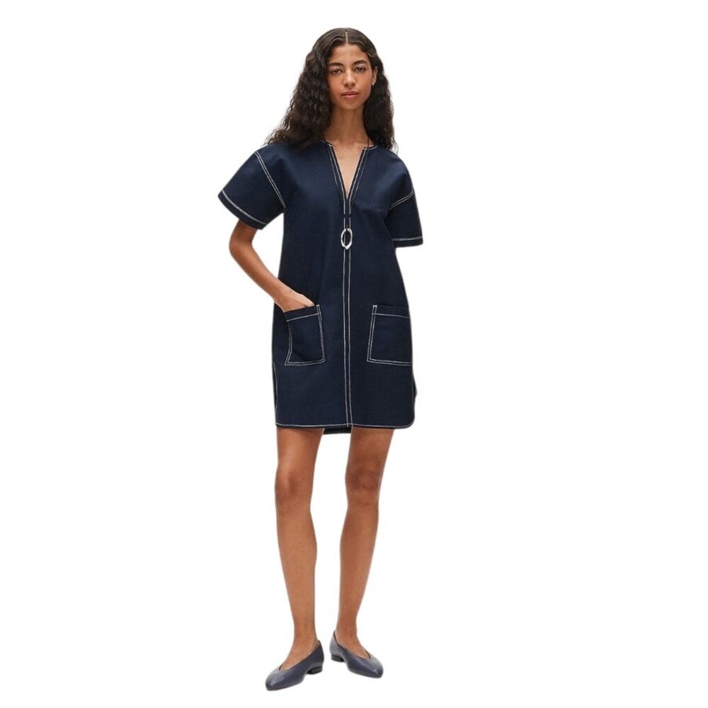 NWT J. Crew Patch-Pocket Pullover Dress Structured Cotton Poplin Preppy avy L